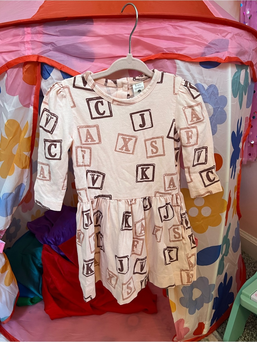 kate quinn Pink Block Letter Long Sleeve Dress
